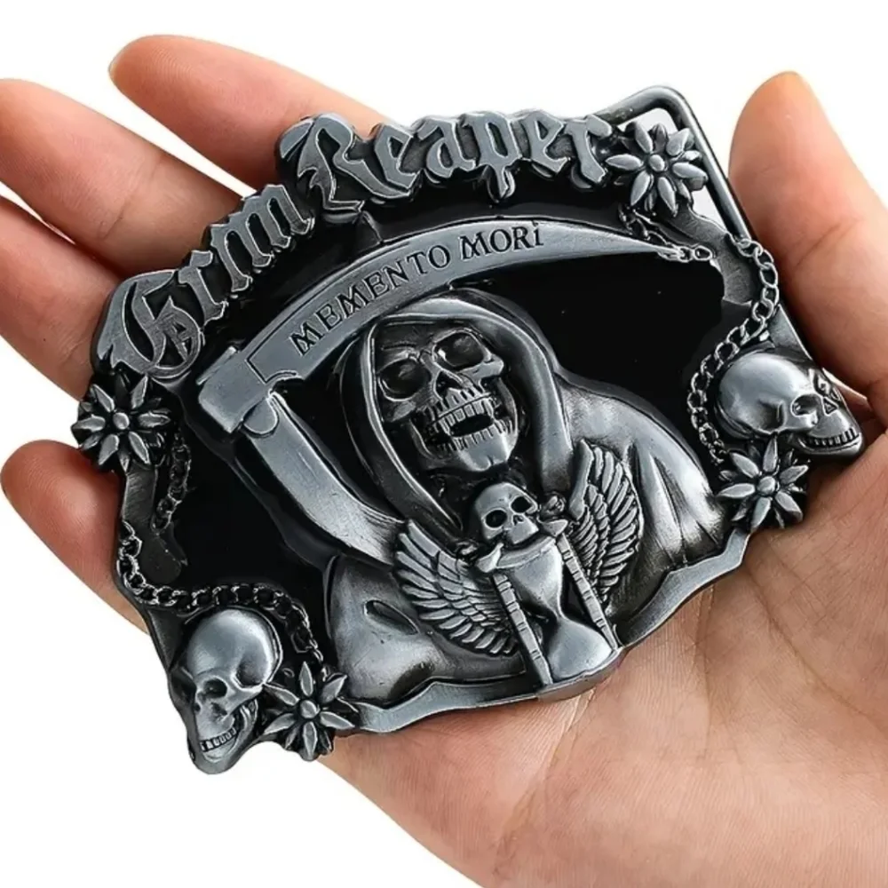 New Grim Reaper punk men's goth black belt buckle